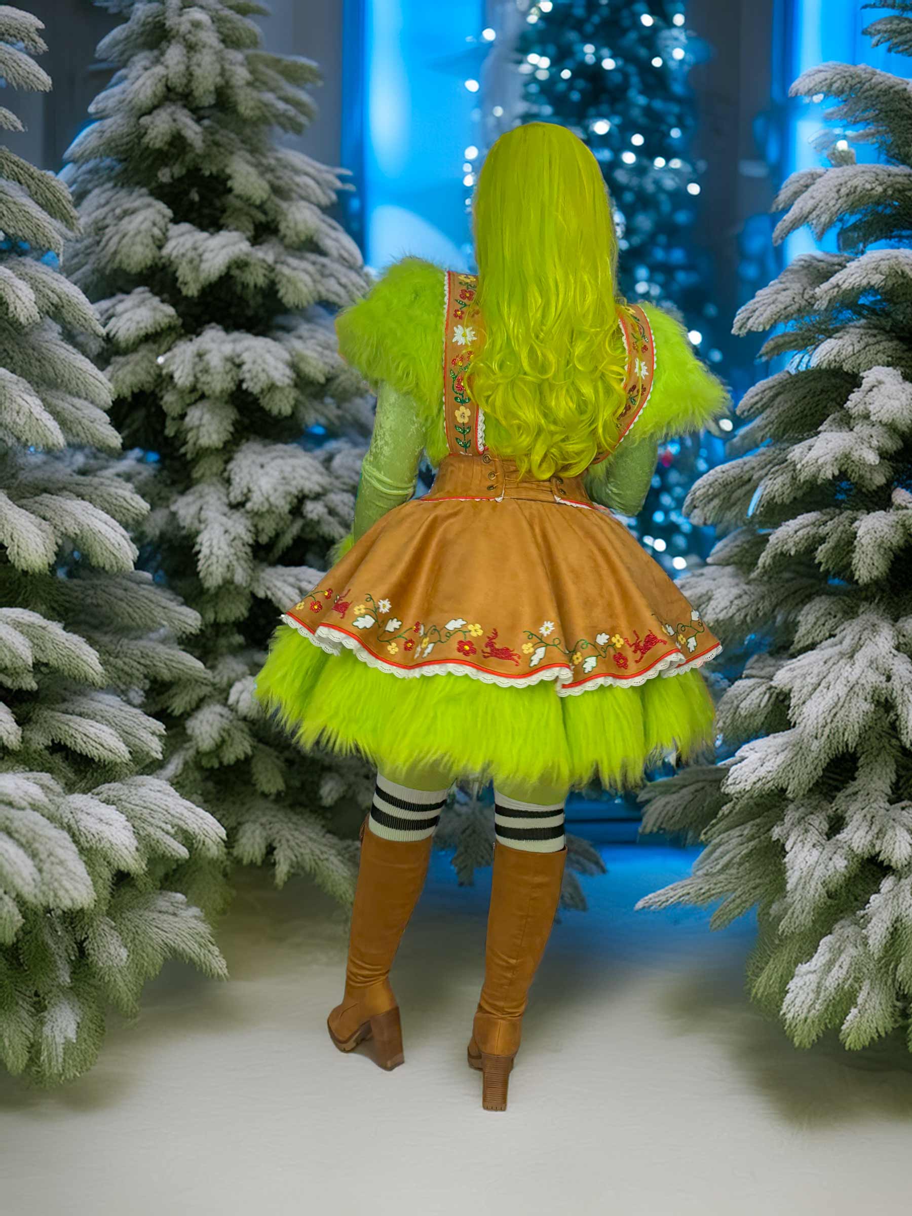 Green Fur Lederhosen Dress