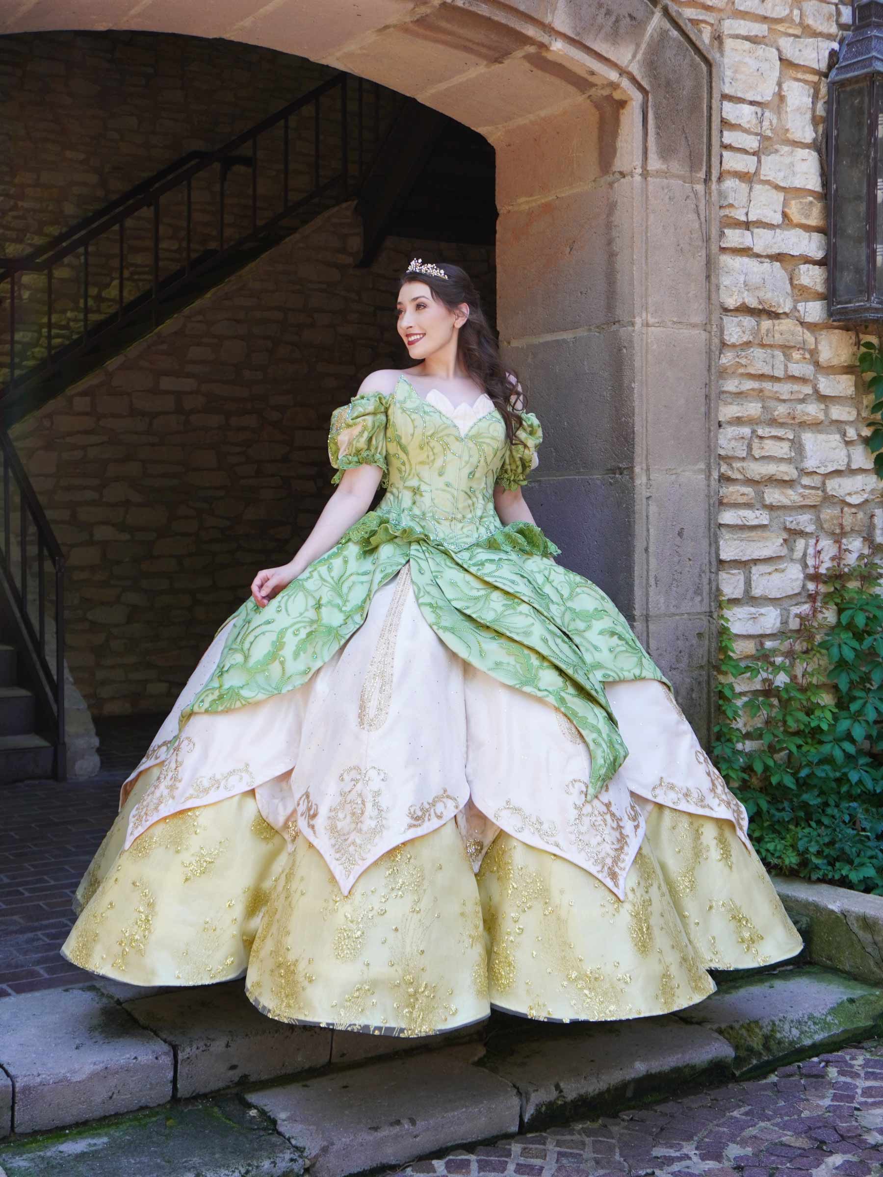princess tiana quinceanera dresses , the perfect Princess Tiana dress Available in Fairy Green, Dusty Rose, Ivory & Lilac Blue! Book your in store or virtual M2K Experience to say YES! , #quince #quinceaera #quincedress